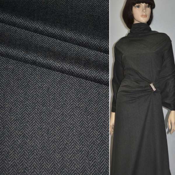 Велюр костюмный серый темный "елочка", ш.145