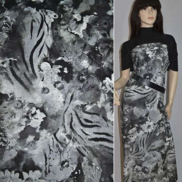 Велюр стрейч серый светлый с темно-серым абстрактным рисунком, ш.150