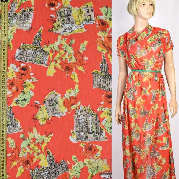 Віскоза жата червона, будівлі, троянди, ш.140