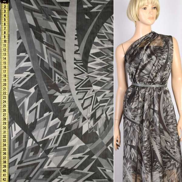 Віскоза сіра в чорно-сірий абстрактний малюнок, ш.148