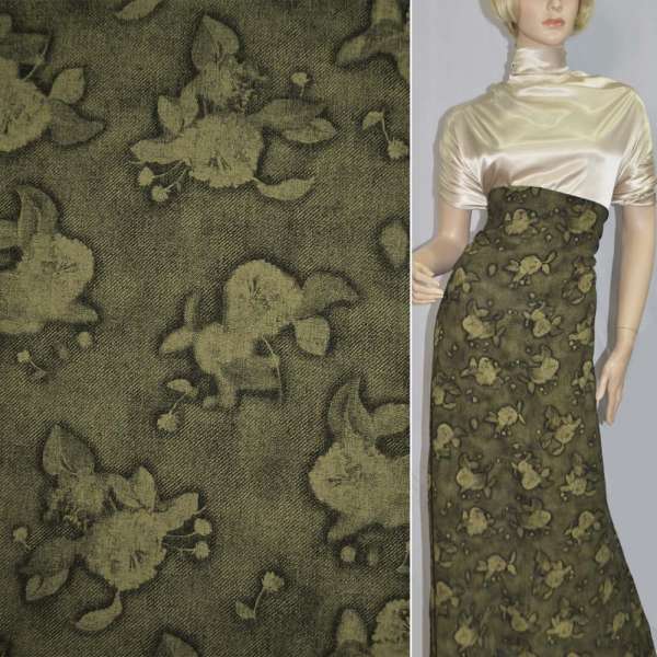 Віскоза блузочна зелена темна в зелені квіти ш.136