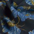 Креп вискозный черный с сине-желтыми цветами ш.145