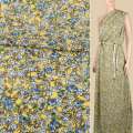 Віскоза жовта, дрібні блакитні, білі квіти, ш.140