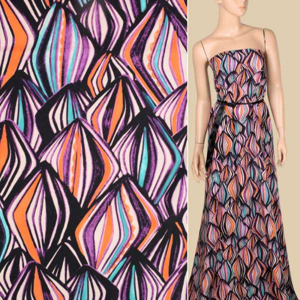 Віскоза в оранжево-фіолетові, бірюзові ромби, ш.148