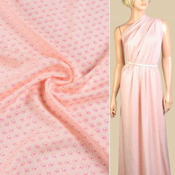 Вискоза розовая в мелкие розовые розы ш.140