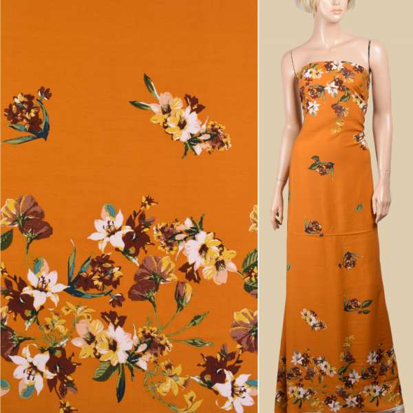 Вискоза коричневая, желтые цветы (купон), ш.140