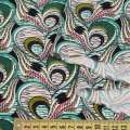 Креп вискозный черный в бело-зеленый узор, ш.142
