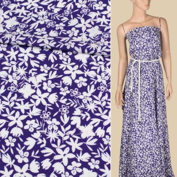 Вискоза фиолетовая в белые цветы, ш.140