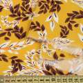 Вискоза горчично-желтая, белые и коричневые листья, ш.132