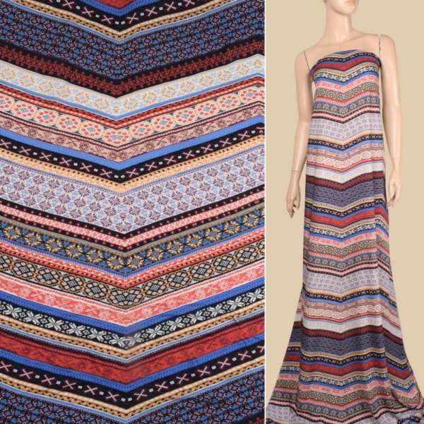 Вискоза в разноцветные полоски с орнаментом, ш.140