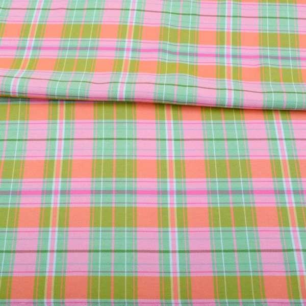 Вискоза в розово-зелено-оранжевую клетку, ш.143