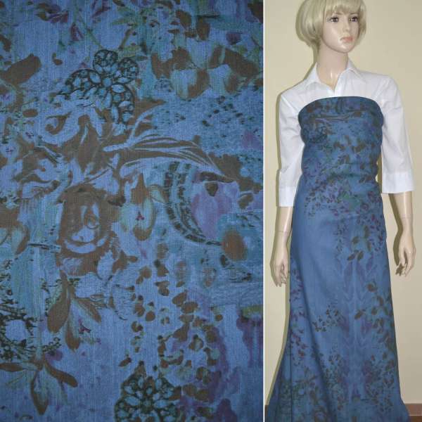 Джинс стрейч сине-голубой с абстрактным рисунком (принт) ш.160