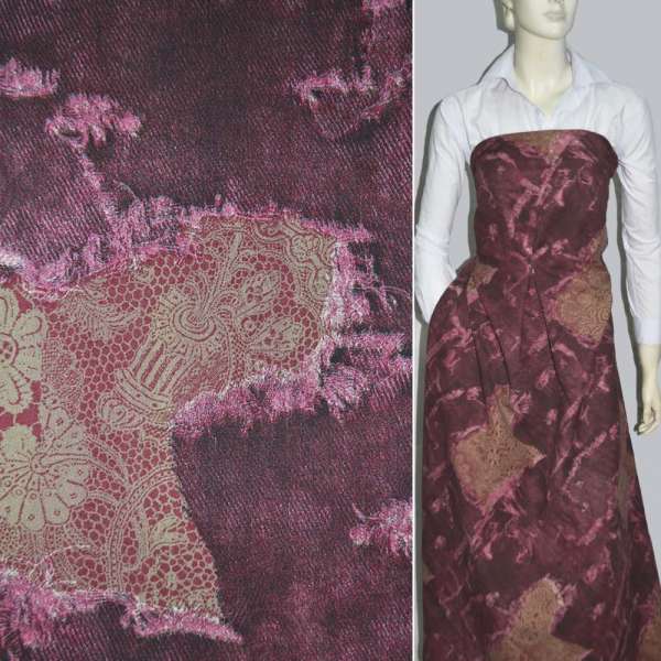 Коттон стрейч бордово-бежевый с абстрактным рисунком ш.127