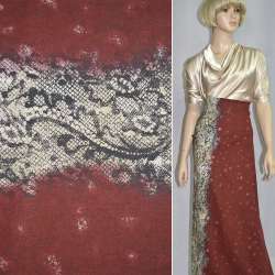 Коттон стрейч коричневый с кружевным принтом ш.145