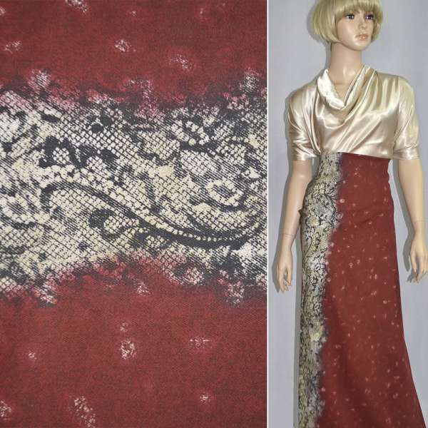 Коттон стрейч коричневый с кружевным принтом ш.145