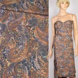 Котон сірий в коричнево-салатові огірки, ш.160