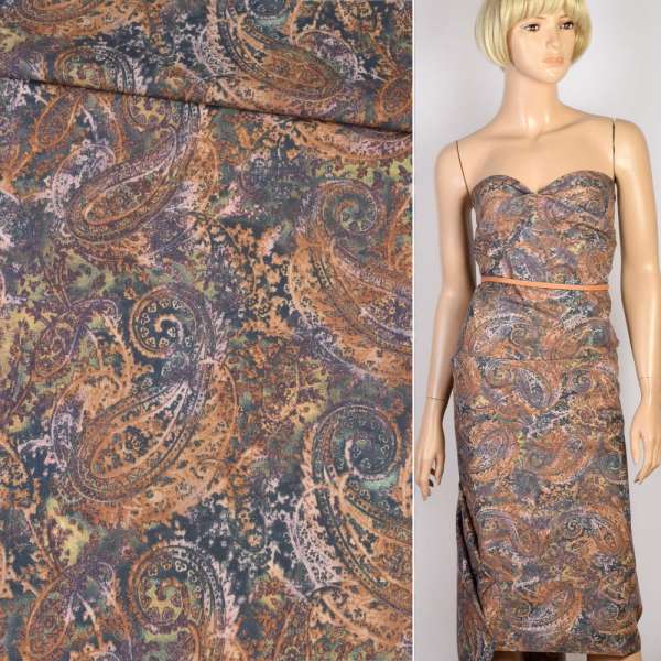 Котон сірий в коричнево-салатові огірки, ш.160