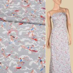 Коттон серый светлый, девушки на волнах, ш.149