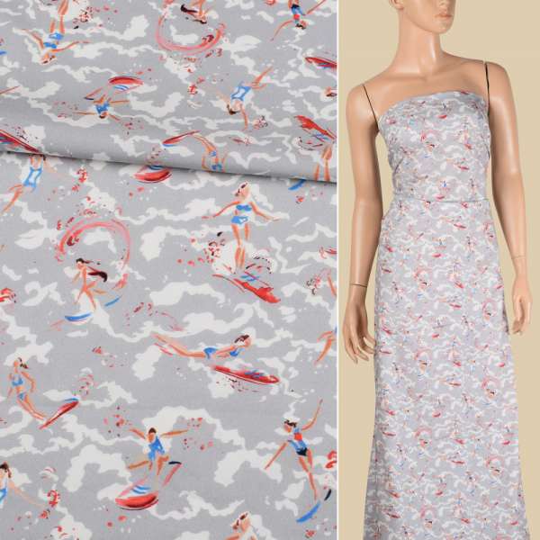 Коттон серый светлый, девушки на волнах, ш.149