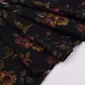 Коттон стрейч чорний, рожеві, помаранчеві квіти, ш.127