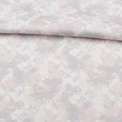 Коттон стрейч белый, бежево-серые цветы, ш.138