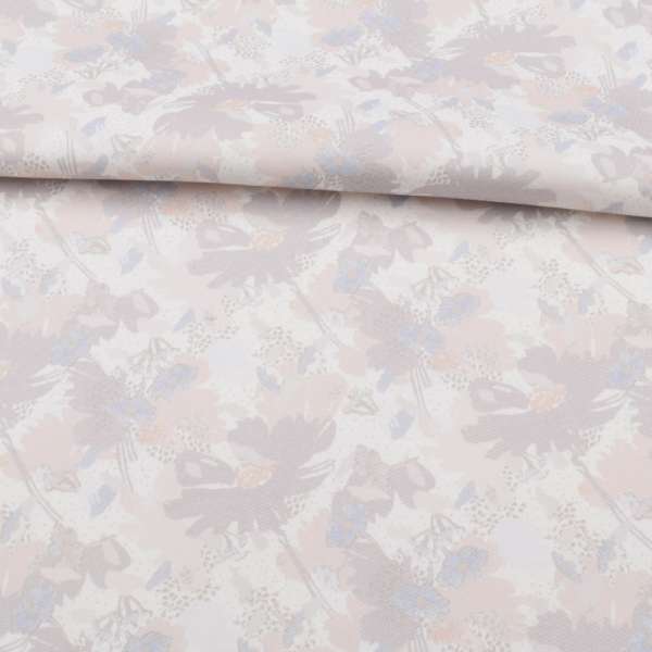 Коттон стрейч белый, бежево-серые цветы, ш.138