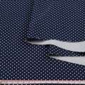 Коттон стрейч синий темный в мелкий белый горох, ш.138