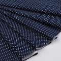 Коттон стрейч синий темный в мелкий белый горох, ш.138