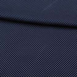 Коттон стрейч синий темный в мелкий белый горох, ш.138