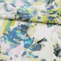 Коттон стрейч белый, разноцветные пятна, ш.136