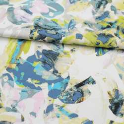 Коттон стрейч белый, разноцветные пятна, ш.136