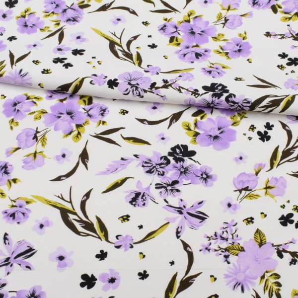 Коттон APANAGE белый, сиреневые цветы, ш.150