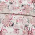 Коттон стрейч APANAGE белый, розовые листья, бежевые точки, ш.128