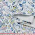 Коттон стрейч APANAGE білий, райдужні квіти, ш.135