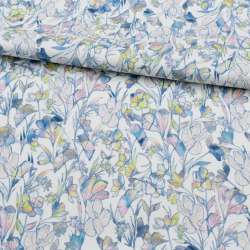 Коттон стрейч APANAGE белый, радужные цветы, ш.135