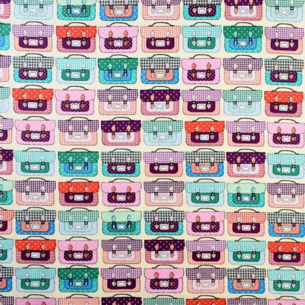 Коттон кремовый в разноцветные чемоданы, ш.145