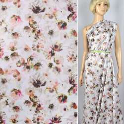 Котон-сатин "Apanage" білий в персиково-зелено-рожеві квіти ш.143