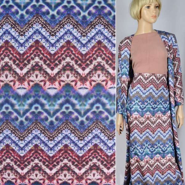 Коттон с эластаном фиолетово-бело-зеленый принт абстракция ш.142