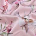 Коттон сатин бледно-розовый в розовые, коричневые тюльпаны ш.141