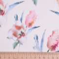 Коттон сатин молочный в розово-зеленые тюльпаны ш.141