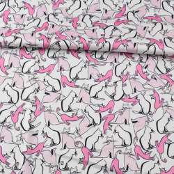 Коттон белый, розовые кошки, ш.140