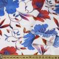Коттон белый, синие, оранжево-желтые цветы, ш.145