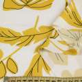 Коттон молочный, горчично-желтые листья с черным контуром, ш.140