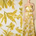 Коттон молочный, горчично-желтые листья с черным контуром, ш.140