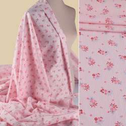 Коттон в бело-розовую полоску, розовые, голубые цветы ш.152