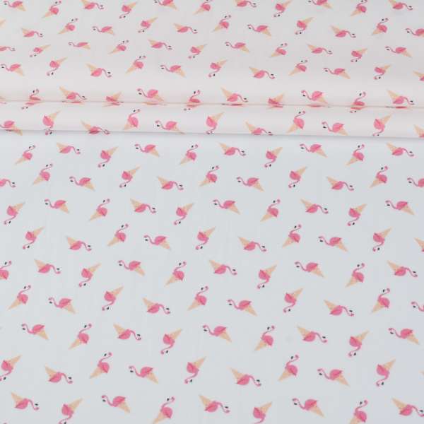 Коттон белый, розовые фламинго ш.151