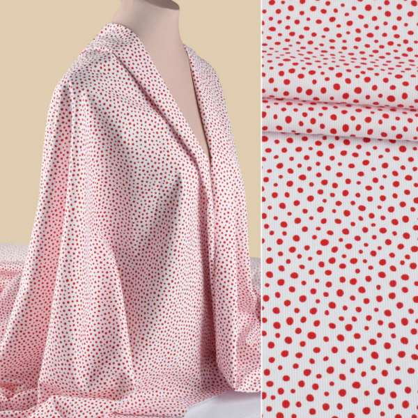 Коттон в рубчик белый в красный горох ш.158