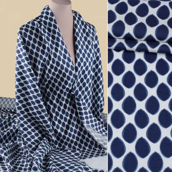 Коттон белый, синие овалы, ш.148