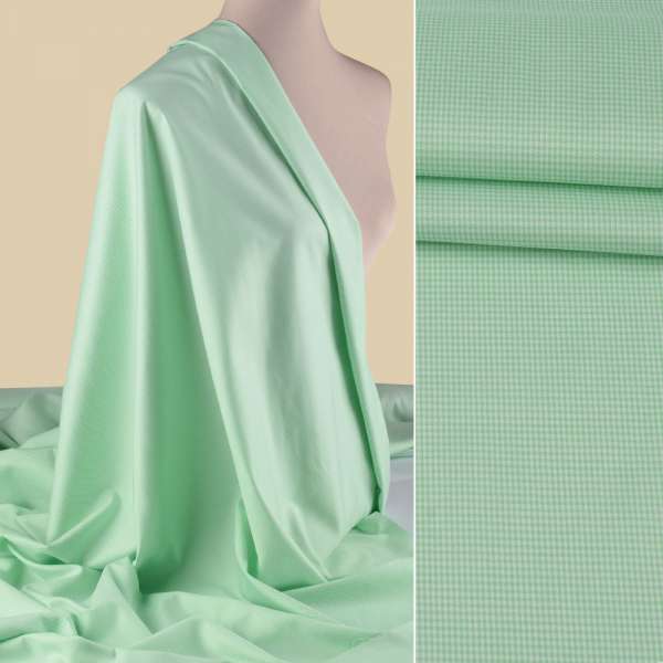 Коттон в мелкую клетку зелено-белую ш.150