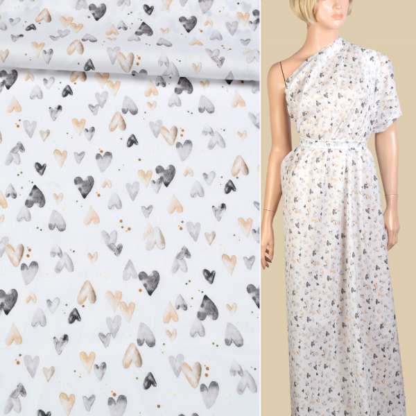 Коттон белый в серо-бежевые сердца ш.148